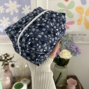 Navy Blue Floral Makeup Bag